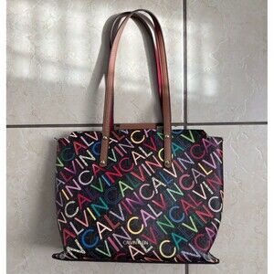Calvin Klein Purse Dilan Shoulder Bag Colorful Logo Red Brown Medium Multicolor